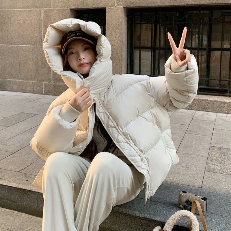 Cropped Insulated Puffer Jacket with Oversized Hood