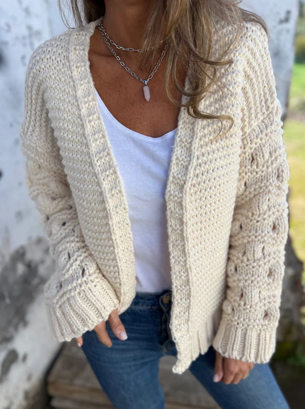 Textured Cable Knit Short Cardigan