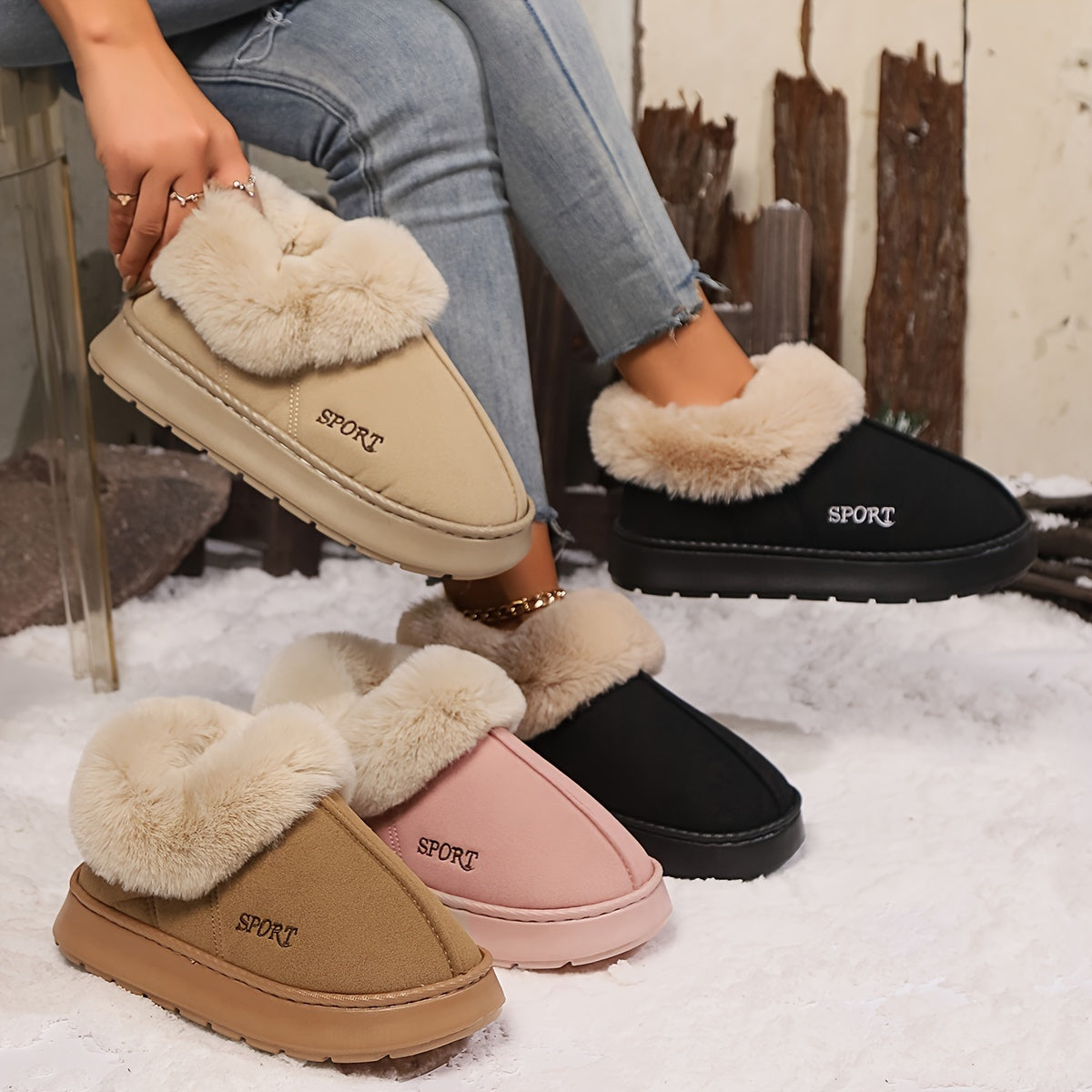 Plush Suede-Look Indoor Slippers with Cozy Ankle Trim