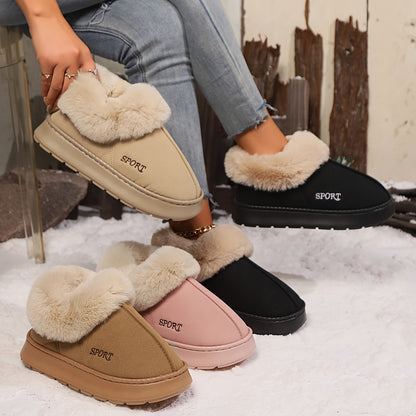 Plush Suede-Look Indoor Slippers with Cozy Ankle Trim