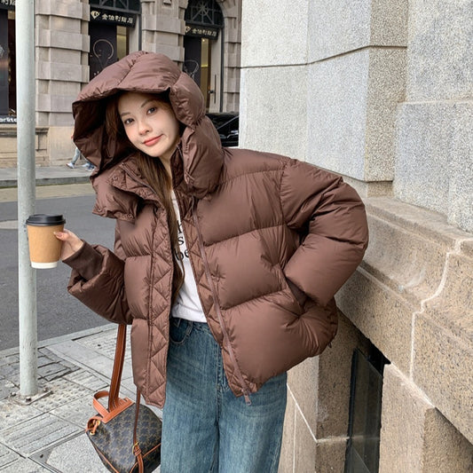 Cropped Insulated Puffer Jacket with Oversized Hood