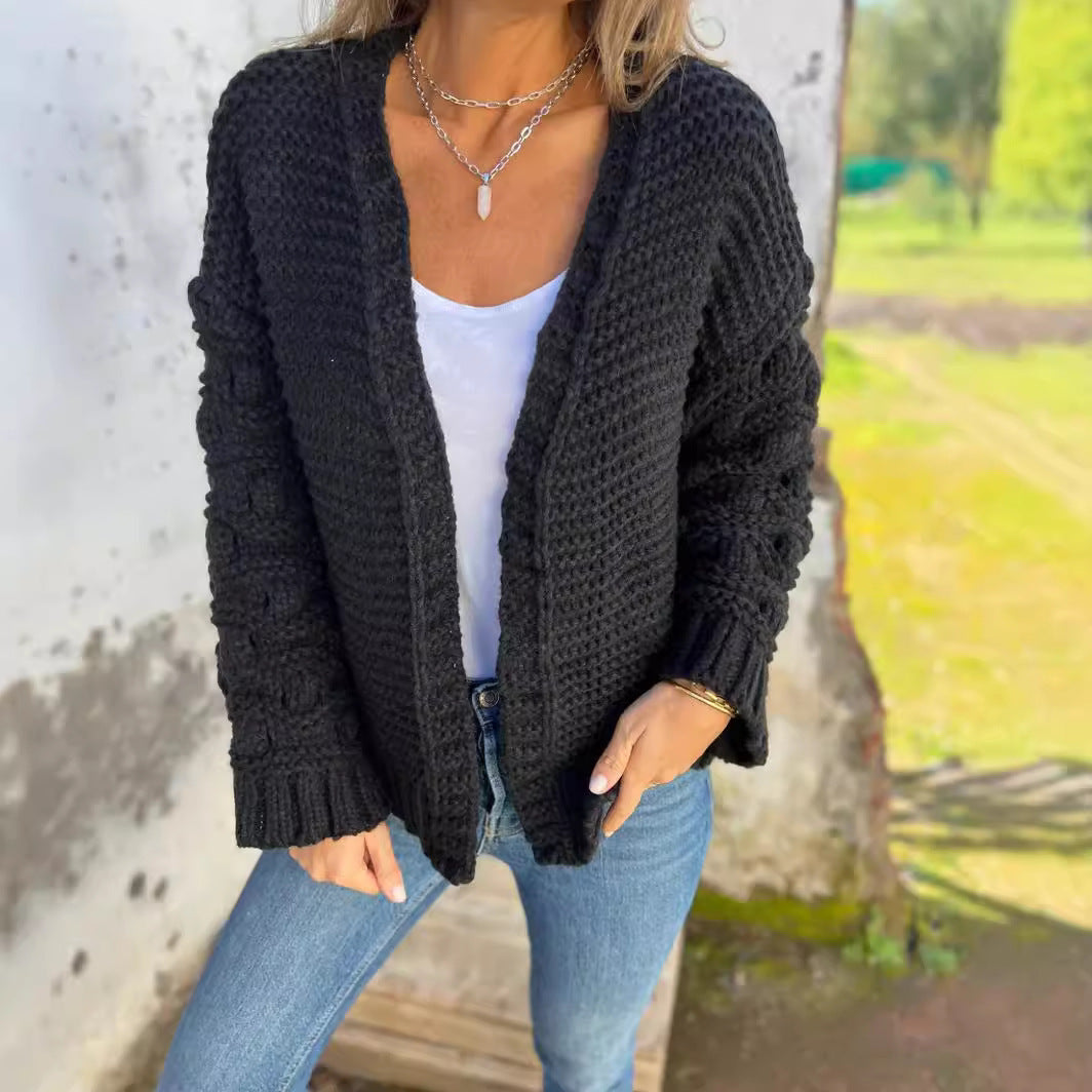 Textured Cable Knit Short Cardigan
