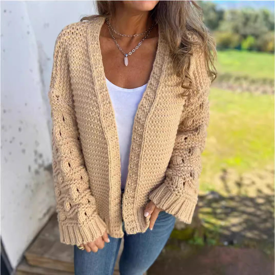 Textured Cable Knit Short Cardigan