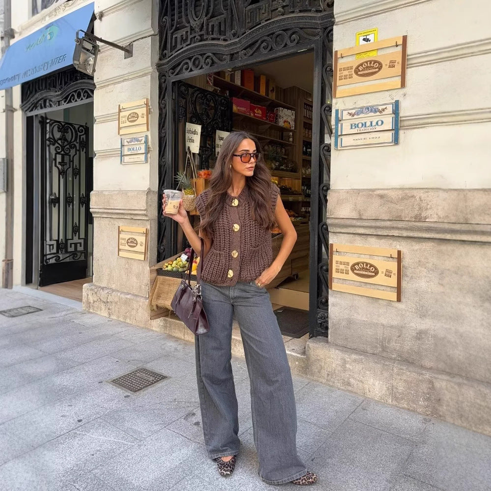 Chunky Knit Button-Front Vest