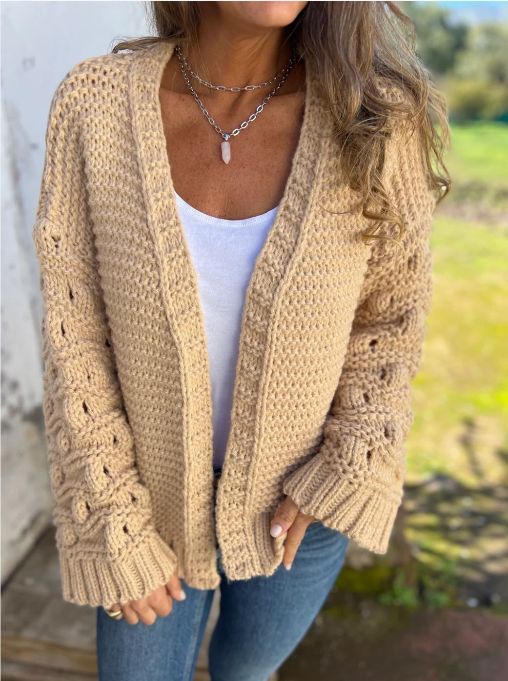 Textured Cable Knit Short Cardigan