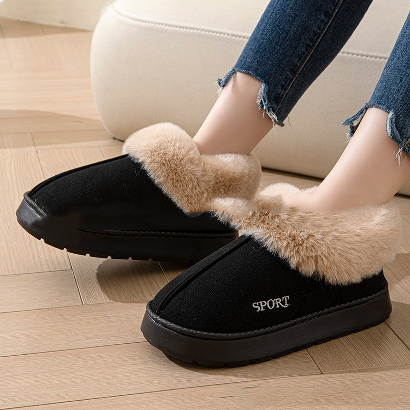 Plush Suede-Look Indoor Slippers with Cozy Ankle Trim
