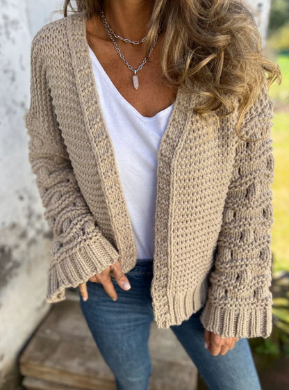 Textured Cable Knit Short Cardigan